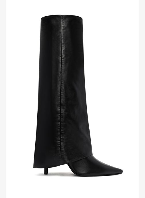 Kadın Siyah İnce Yüksek Topuklu Deri Çizme 25WFD161318 - Görsel 2