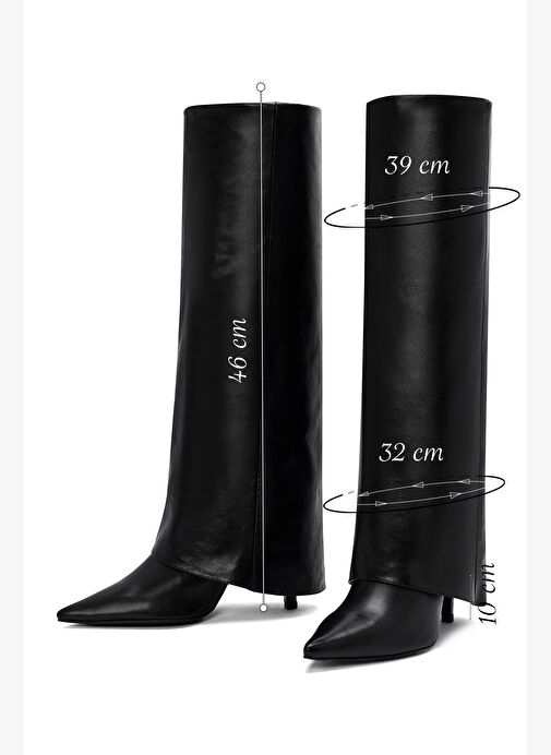 Kadın Siyah İnce Yüksek Topuklu Deri Çizme 25WFD161318 - Görsel 3