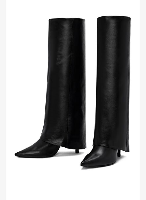 Kadın Siyah İnce Yüksek Topuklu Deri Çizme 25WFD161318 - Görsel 4