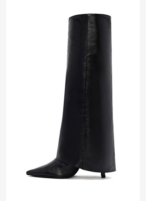 Kadın Siyah İnce Yüksek Topuklu Deri Çizme 25WFD161318 - Görsel 5