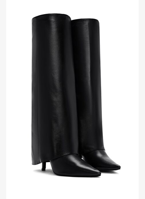 Kadın Siyah İnce Yüksek Topuklu Deri Çizme 25WFD161318 - Görsel 6