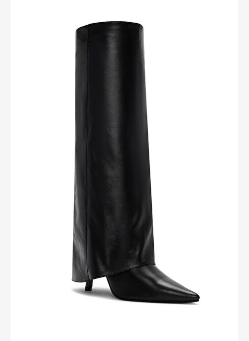 Kadın Siyah İnce Yüksek Topuklu Deri Çizme 25WFD161318 - Görsel 9