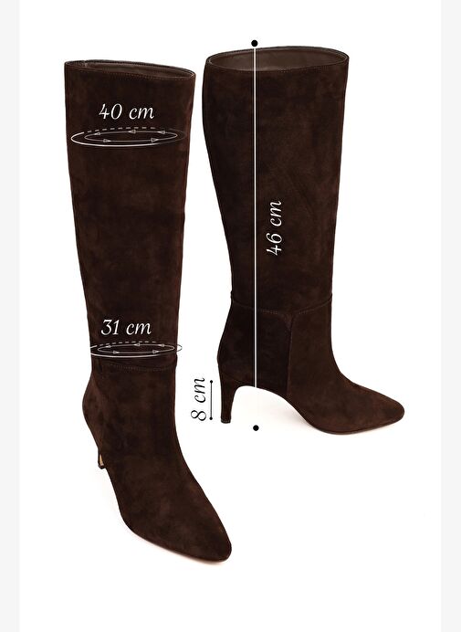 Kadın Kahverengi İnce Topuklu Süet Deri Çizme 25WFD161410 - Görsel 3