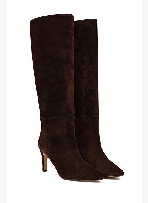 Kadın Kahverengi İnce Topuklu Süet Deri Çizme 25WFD161410 - Görsel 6