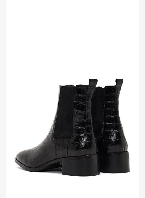 Kadın Siyah Kroko Desenli Kısa Kalın Topuklu Deri Chelsea Bot 25WFD1626E3 - Görsel 7