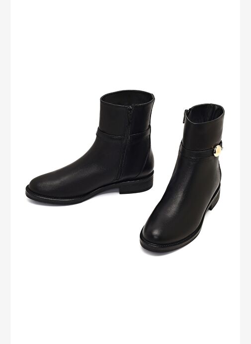 Kadın Siyah Fermuarlı Deri Bot 25WFD162718 - Görsel 4