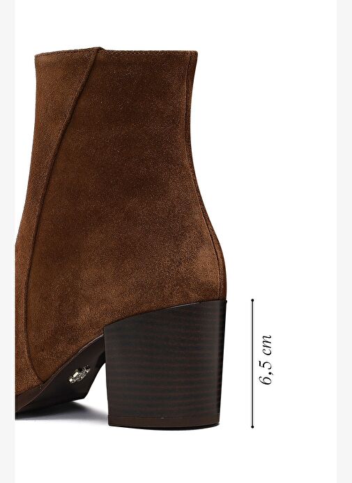 Kadın Taba Fermuarlı Kalın Topuklu Süet Deri Bot 25WFD162910 - Görsel 3