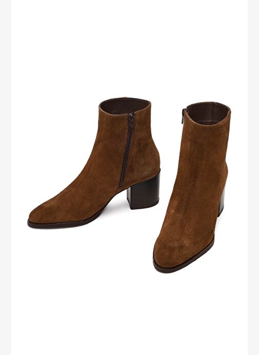 Kadın Taba Fermuarlı Kalın Topuklu Süet Deri Bot 25WFD162910 - Görsel 4