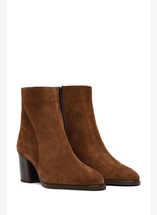 Kadın Taba Fermuarlı Kalın Topuklu Süet Deri Bot 25WFD162910 - Görsel 6