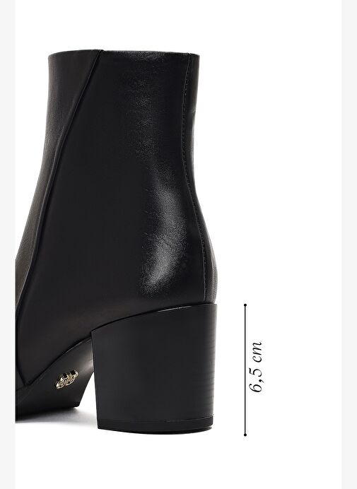 Kadın Siyah Fermuarlı Kalın Topuklu Deri Bot 25WFD162918 - Görsel 3
