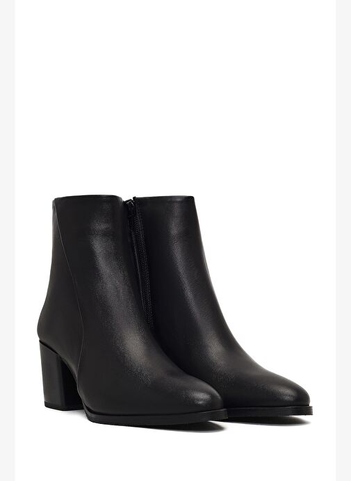 Kadın Siyah Fermuarlı Kalın Topuklu Deri Bot 25WFD162918 - Görsel 6