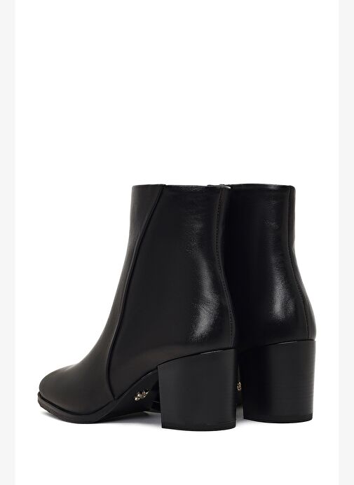 Kadın Siyah Fermuarlı Kalın Topuklu Deri Bot 25WFD162918 - Görsel 8