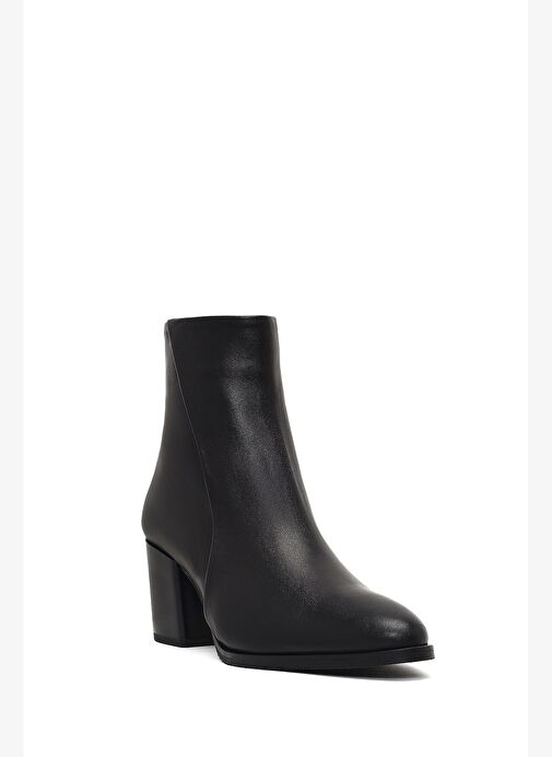 Kadın Siyah Fermuarlı Kalın Topuklu Deri Bot 25WFD162918 - Görsel 9
