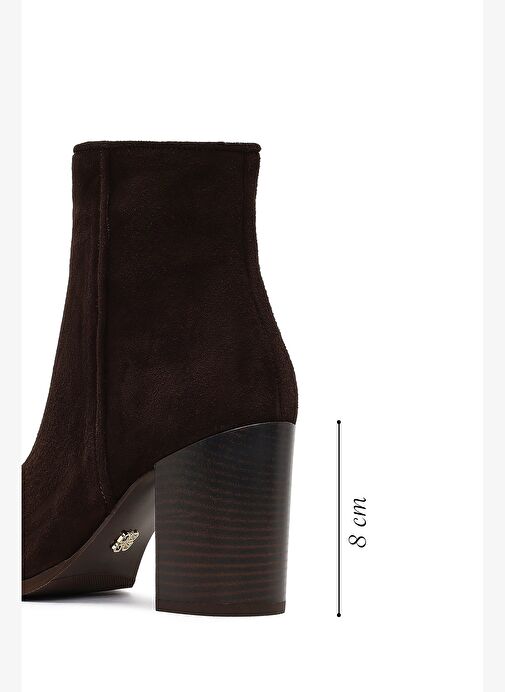 Kadın Kahverengi Fermuarlı Kalın Topuklu Süet Deri Bot 25WFD163010 - Görsel 3