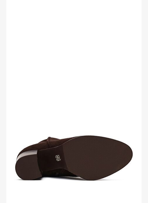 Kadın Kahverengi Fermuarlı Kalın Topuklu Süet Deri Bot 25WFD163010 - Görsel 7