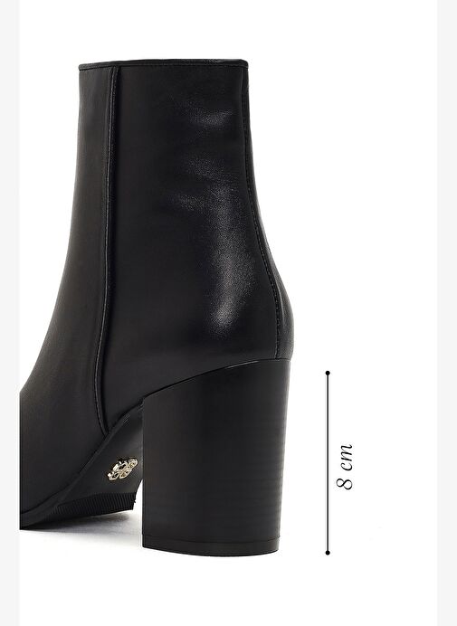 Kadın Siyah Fermuarlı Kalın Topuklu Deri Bot 25WFD163018 - Görsel 3