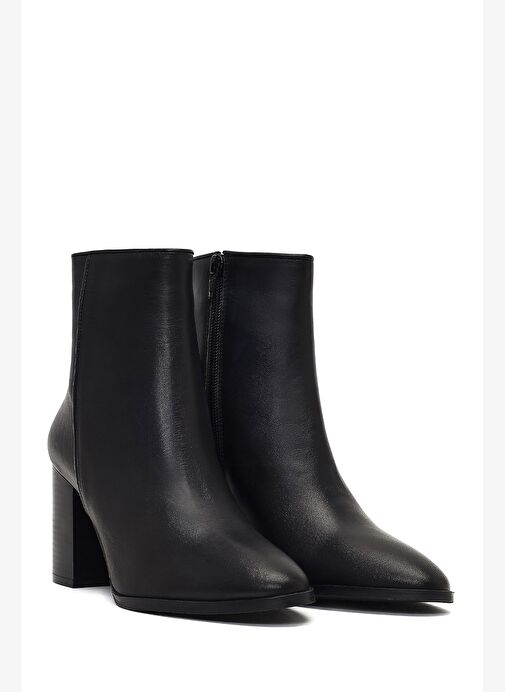 Kadın Siyah Fermuarlı Kalın Topuklu Deri Bot 25WFD163018 - Görsel 6