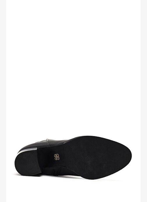 Kadın Siyah Fermuarlı Kalın Topuklu Deri Bot 25WFD163018 - Görsel 7