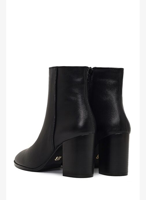 Kadın Siyah Fermuarlı Kalın Topuklu Deri Bot 25WFD163018 - Görsel 8