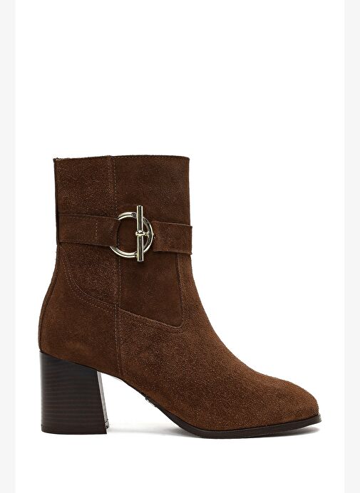 Kadın Taba Fermuarlı Kalın Topuklu Süet Deri Bot 25WFD163110 - Görsel 2