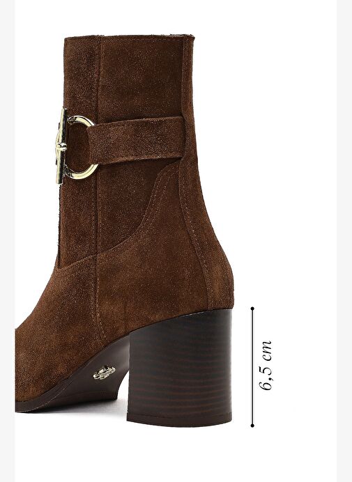 Kadın Taba Fermuarlı Kalın Topuklu Süet Deri Bot 25WFD163110 - Görsel 3