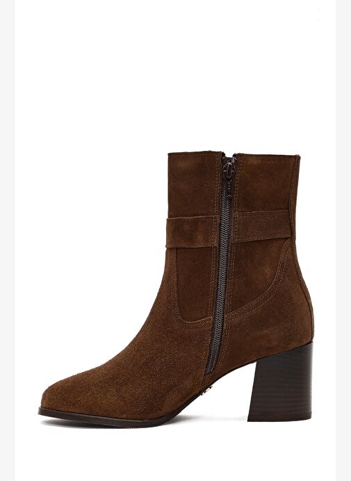 Kadın Taba Fermuarlı Kalın Topuklu Süet Deri Bot 25WFD163110 - Görsel 5