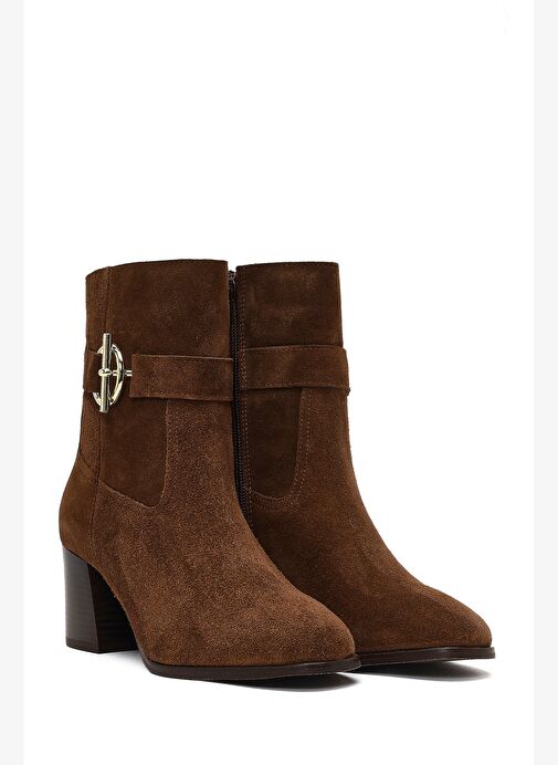 Kadın Taba Fermuarlı Kalın Topuklu Süet Deri Bot 25WFD163110 - Görsel 6