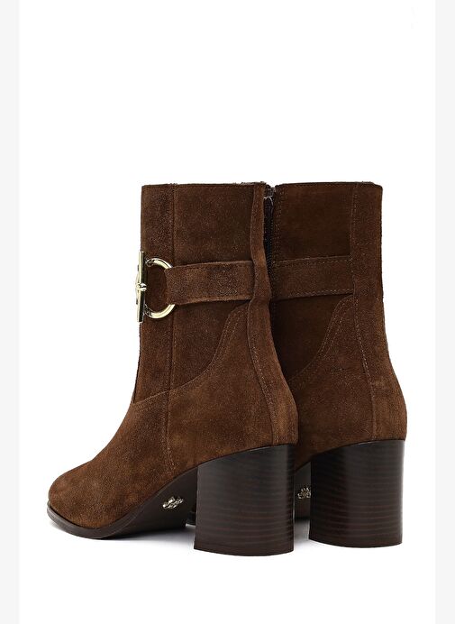 Kadın Taba Fermuarlı Kalın Topuklu Süet Deri Bot 25WFD163110 - Görsel 8