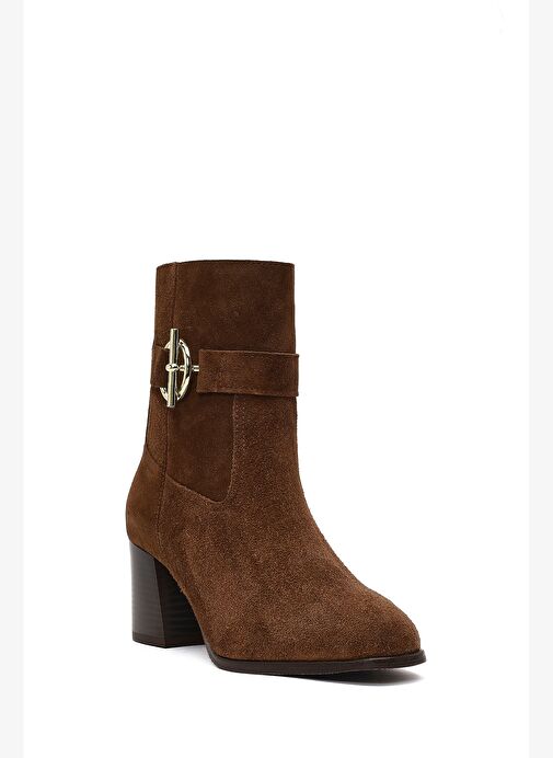 Kadın Taba Fermuarlı Kalın Topuklu Süet Deri Bot 25WFD163110 - Görsel 9