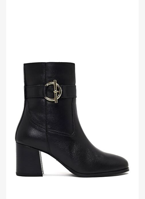 Kadın Siyah Fermuarlı Kalın Topuklu Deri Bot 25WFD163118 - Görsel 2