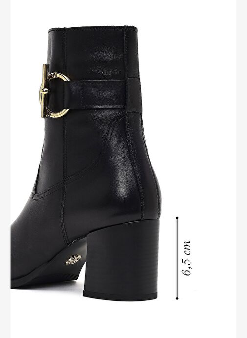Kadın Siyah Fermuarlı Kalın Topuklu Deri Bot 25WFD163118 - Görsel 3
