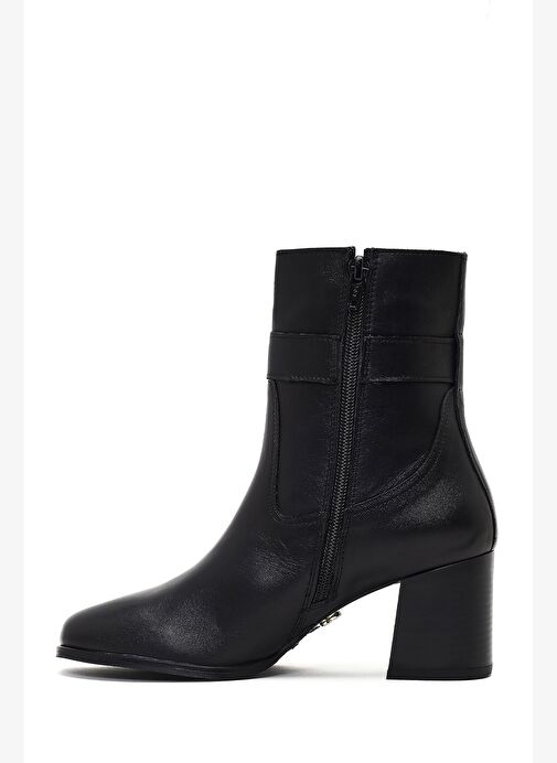Kadın Siyah Fermuarlı Kalın Topuklu Deri Bot 25WFD163118 - Görsel 5