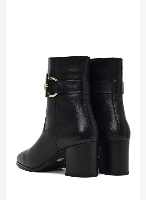 Kadın Siyah Fermuarlı Kalın Topuklu Deri Bot 25WFD163118 - Görsel 8