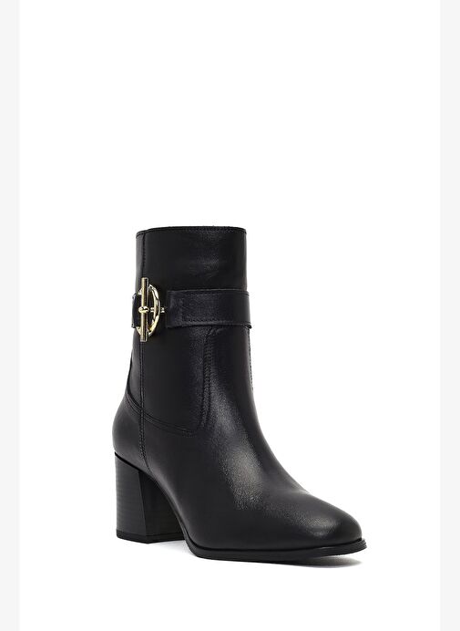 Kadın Siyah Fermuarlı Kalın Topuklu Deri Bot 25WFD163118 - Görsel 9