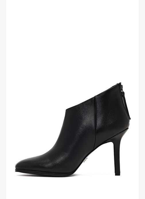 Kadın Siyah Arkadan Fermuarlı Yüksek İnce Topuklu Deri Bot 25WFD163218 - Görsel 5