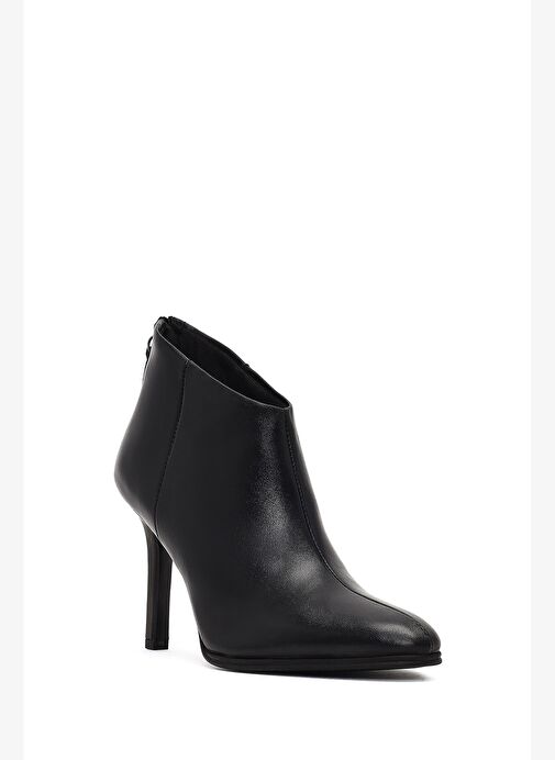 Kadın Siyah Arkadan Fermuarlı Yüksek İnce Topuklu Deri Bot 25WFD163218 - Görsel 9