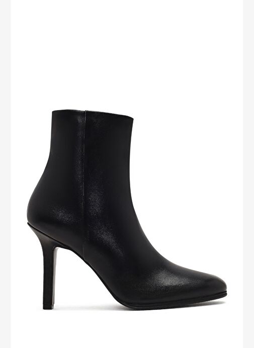 Kadın Siyah Fermuarlı Yüksek İnce Topuklu Deri Bot 25WFD163318 - Görsel 2