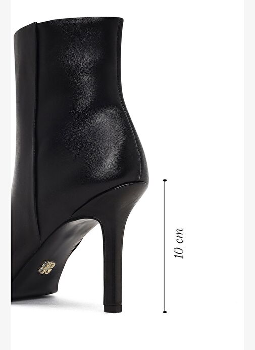 Kadın Siyah Fermuarlı Yüksek İnce Topuklu Deri Bot 25WFD163318 - Görsel 3