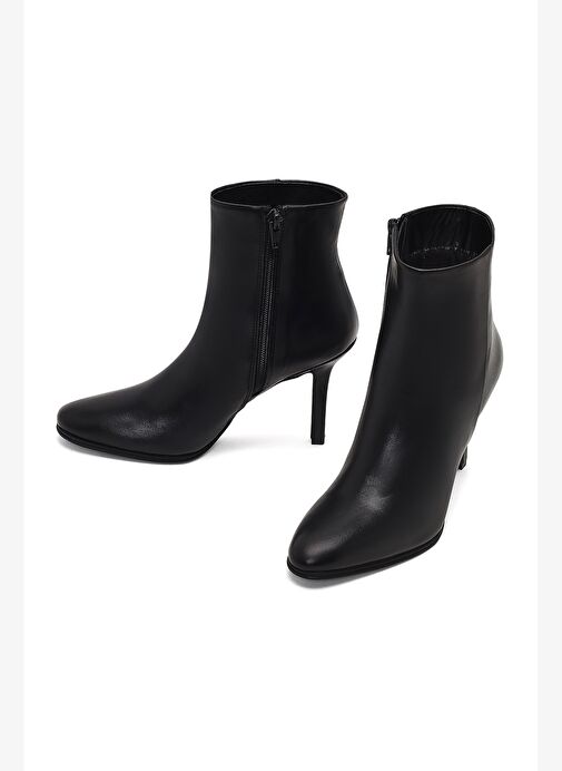 Kadın Siyah Fermuarlı Yüksek İnce Topuklu Deri Bot 25WFD163318 - Görsel 4