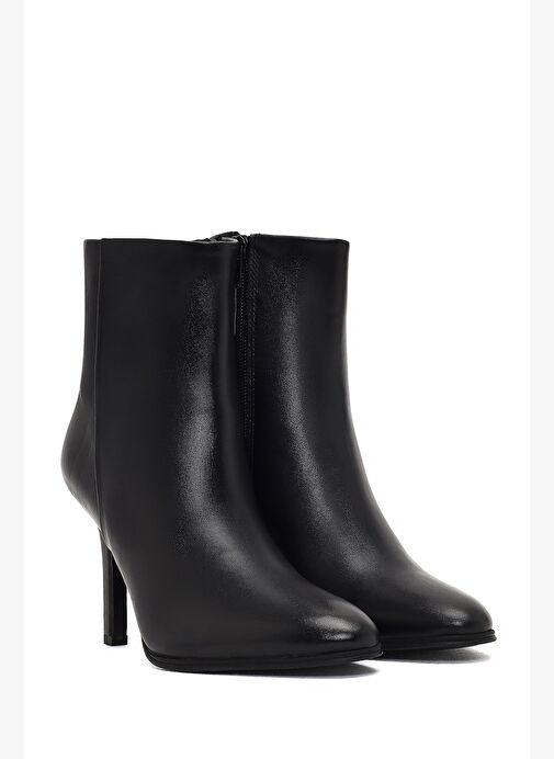 Kadın Siyah Fermuarlı Yüksek İnce Topuklu Deri Bot 25WFD163318 - Görsel 6