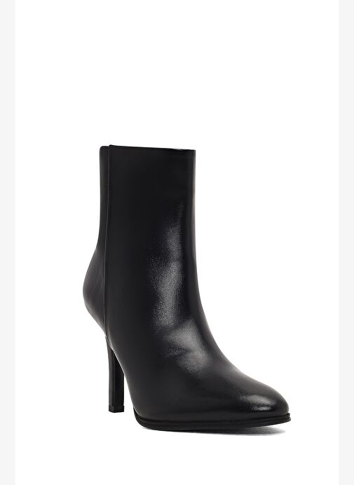 Kadın Siyah Fermuarlı Yüksek İnce Topuklu Deri Bot 25WFD163318 - Görsel 9