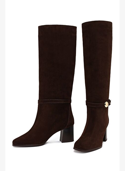 Kadın Kahverengi Tokalı Süet Deri Çizme 25WFD163510 - Görsel 4