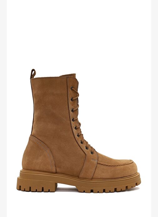 Kadın Camel Fermuarlı Kalın Tabanlı Nubuk Deri Postal Bot 25WFD1806V3 - Görsel 2