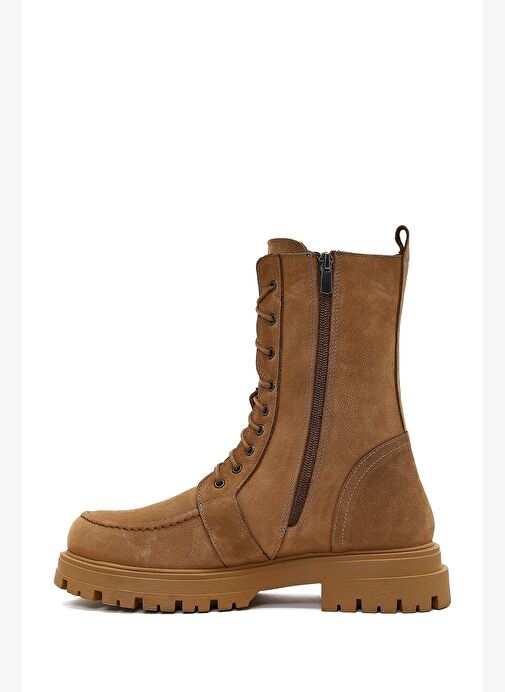 Kadın Camel Fermuarlı Kalın Tabanlı Nubuk Deri Postal Bot 25WFD1806V3 - Görsel 3