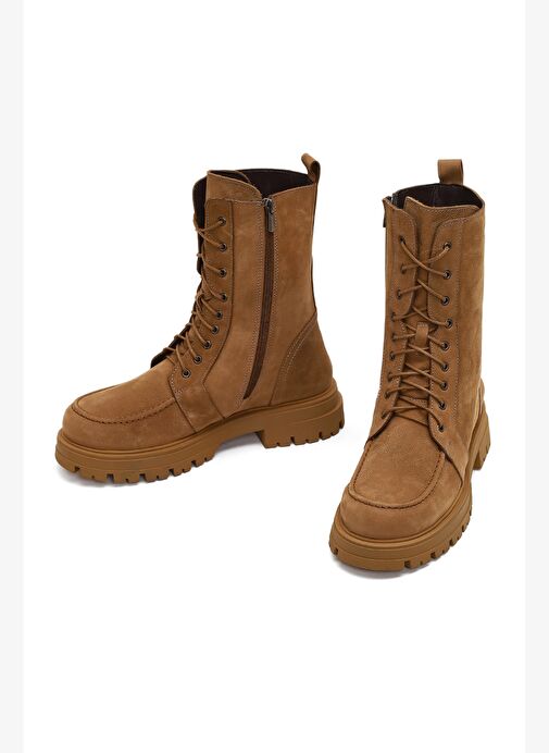 Kadın Camel Fermuarlı Kalın Tabanlı Nubuk Deri Postal Bot 25WFD1806V3 - Görsel 4