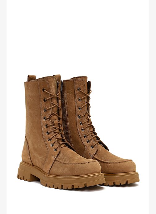 Kadın Camel Fermuarlı Kalın Tabanlı Nubuk Deri Postal Bot 25WFD1806V3 - Görsel 5