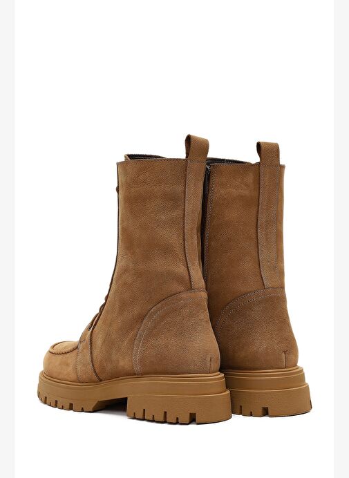 Kadın Camel Fermuarlı Kalın Tabanlı Nubuk Deri Postal Bot 25WFD1806V3 - Görsel 7