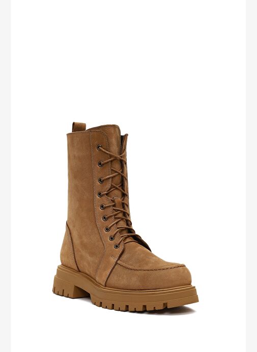 Kadın Camel Fermuarlı Kalın Tabanlı Nubuk Deri Postal Bot 25WFD1806V3 - Görsel 8