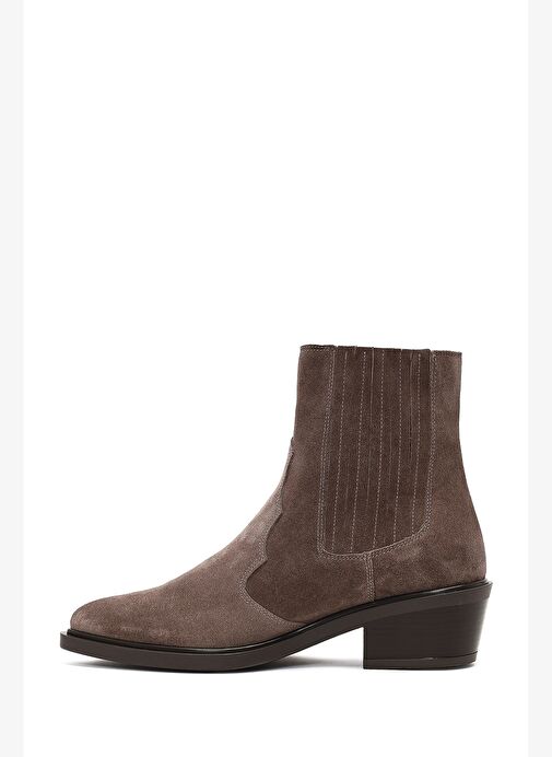 Kadın Vizon Kalın Kısa Topuklu Süet Deri Chelsea Kovboy Bot 25WFD182710 - Görsel 3