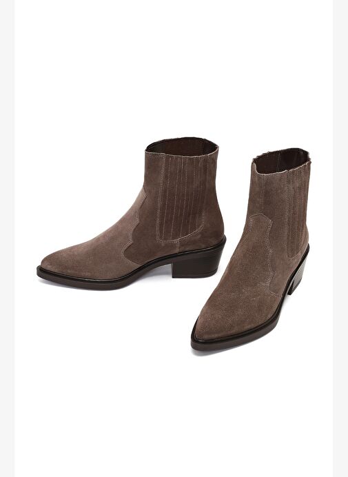 Kadın Vizon Kalın Kısa Topuklu Süet Deri Chelsea Kovboy Bot 25WFD182710 - Görsel 4